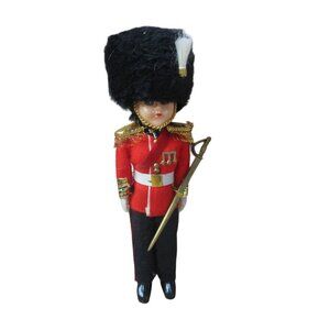 British Beefeater Palace Guard 8" Soldier Doll with Flag Sword Vintage 1980s